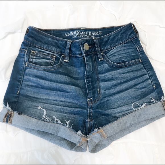 American Eagle Outfitters Pants - AEO Hi-Rise Shortie Denim Cuffed Shorts Size 00